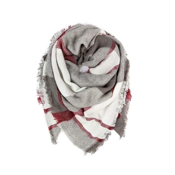 Soft Tartan Blanket Scarf Burgundy & Gray - Picture 4 of 4